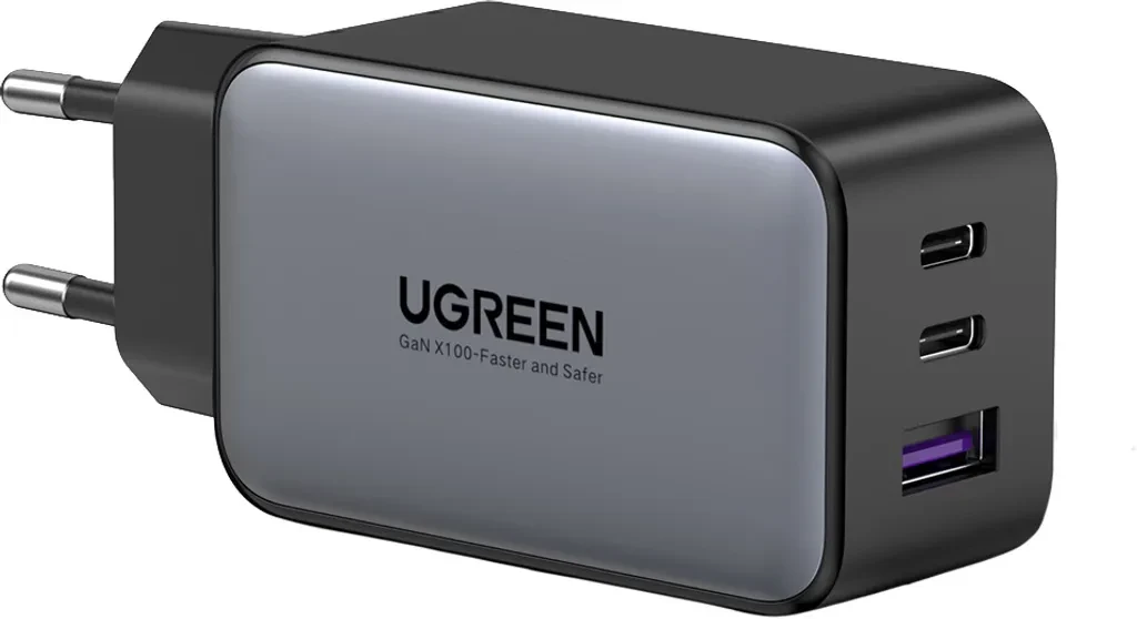 CD244. Cargador Rapido UGREEN 65W GaN Tech. 2 puertos USB-C. 1 puertos USB-A