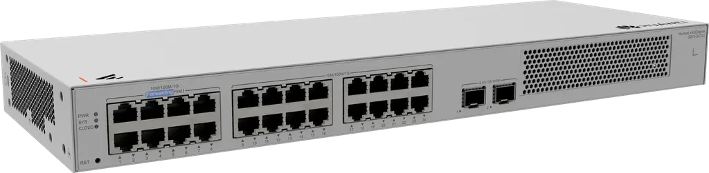 S210-24T2J. Switch Huawei eKitEngine administrable, 24 puertos Gigabit Ethernet, 2 puertos SFP 2.5GE, Gestión mediante aplicación Huawei eKit y plataforma Cloud. 