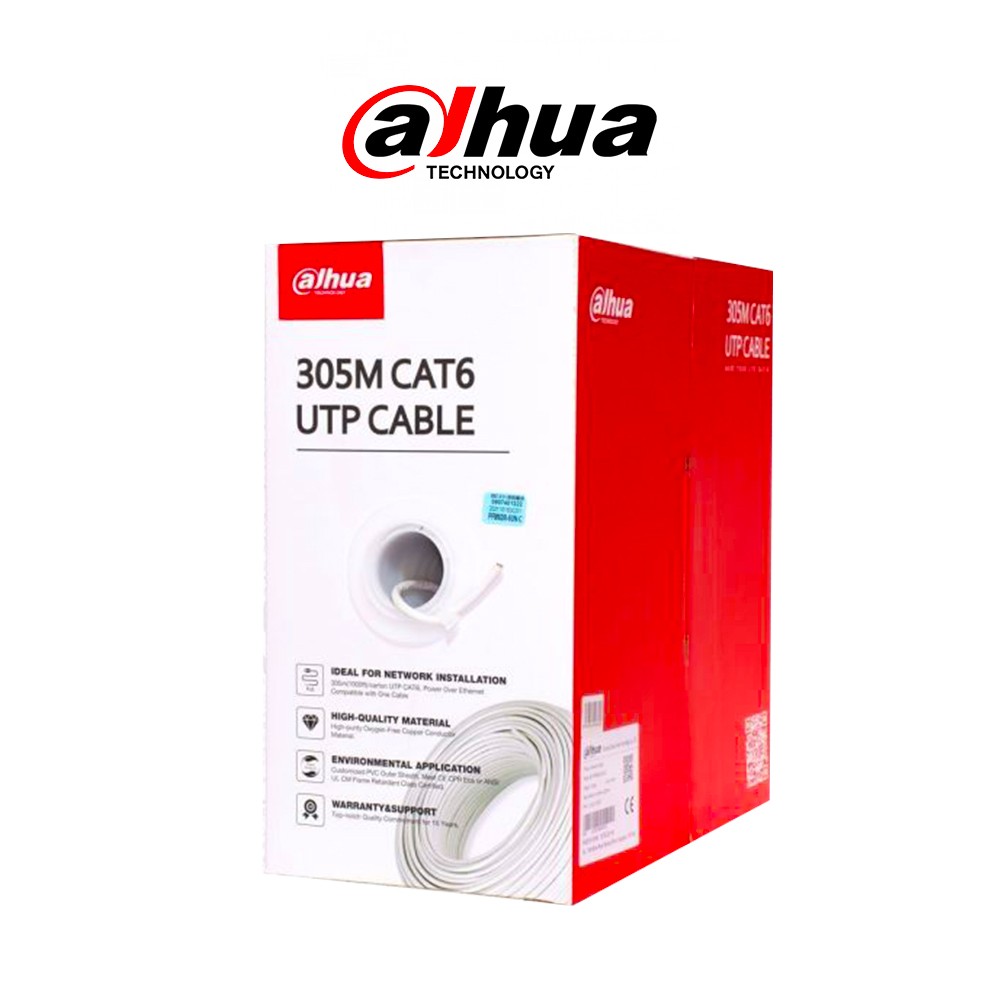 Cable UTP Categoría 6 Dahua Color Blanco Unifilar Caja 305 metros 100% Cobre DH-PFM920I-6UN-CN
