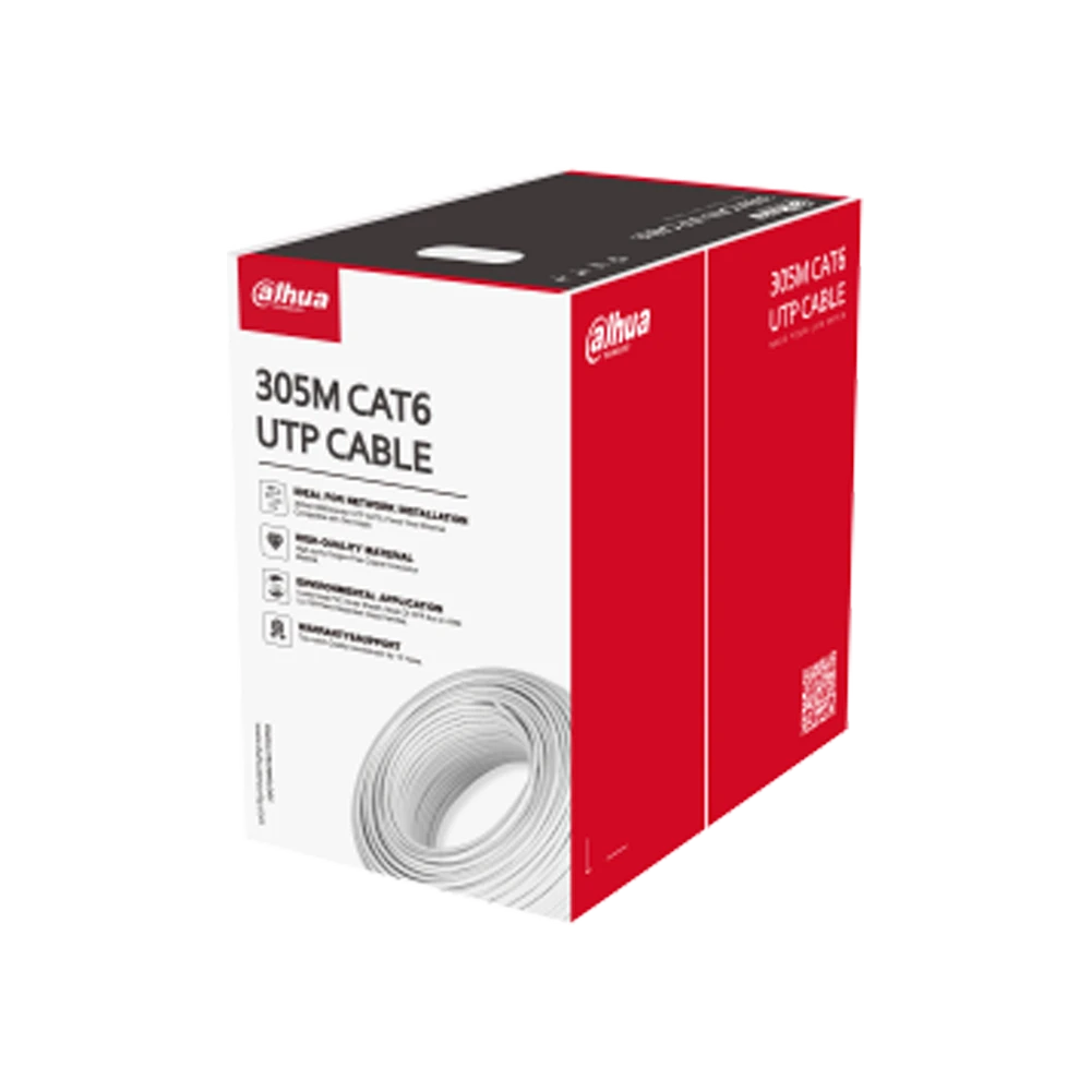 Cable UTP Categoría 6 Dahua Color Blanco Unifilar Caja 305 metros 100% Cobre DH-PFM920I-6UN-CN