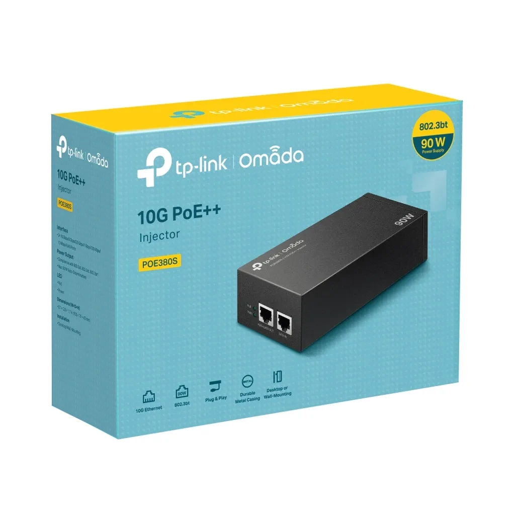 POE380S. Inyector PoE++ Omada 90w Cumple con los estándares IEEE802.3af/at/bt