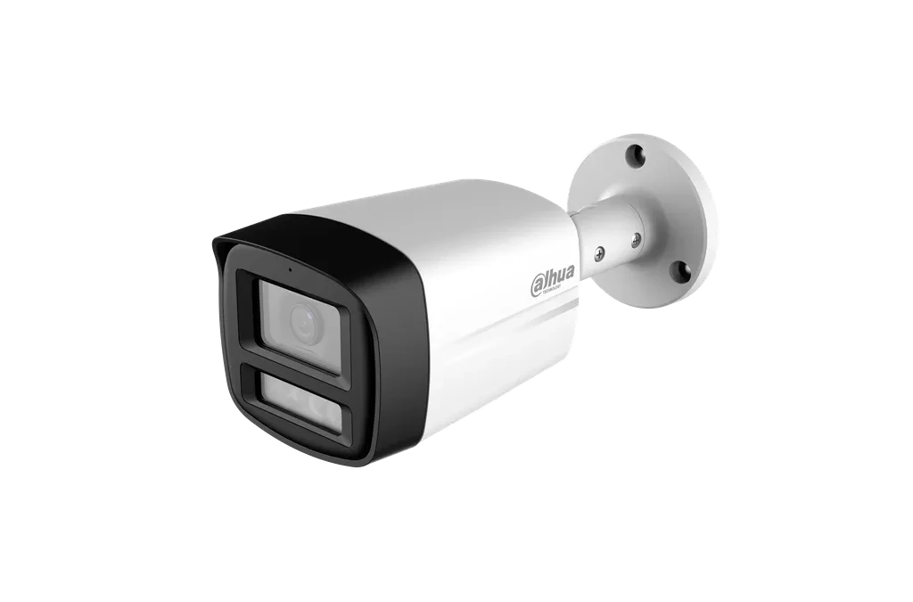 DH-HAC-HFW1200TLMN-IL-T-0280B-DIP. Cámara Dahua HDCVI tipo bullet de 2MP lente fijo de 2.8mm iluminación dual de hasta 40m protección IP67 con audio bi direccional.