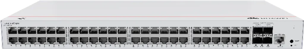 S220-48P4X. Switch Huawei eKit 48 puertos PoE 10/100/1000Base-T 4 Puertos 10GE SFP+ 380W de potencia capacidad de conmutación de 176 Gbit/s capacidad de reenvió de paquetes de 131 Mpps
