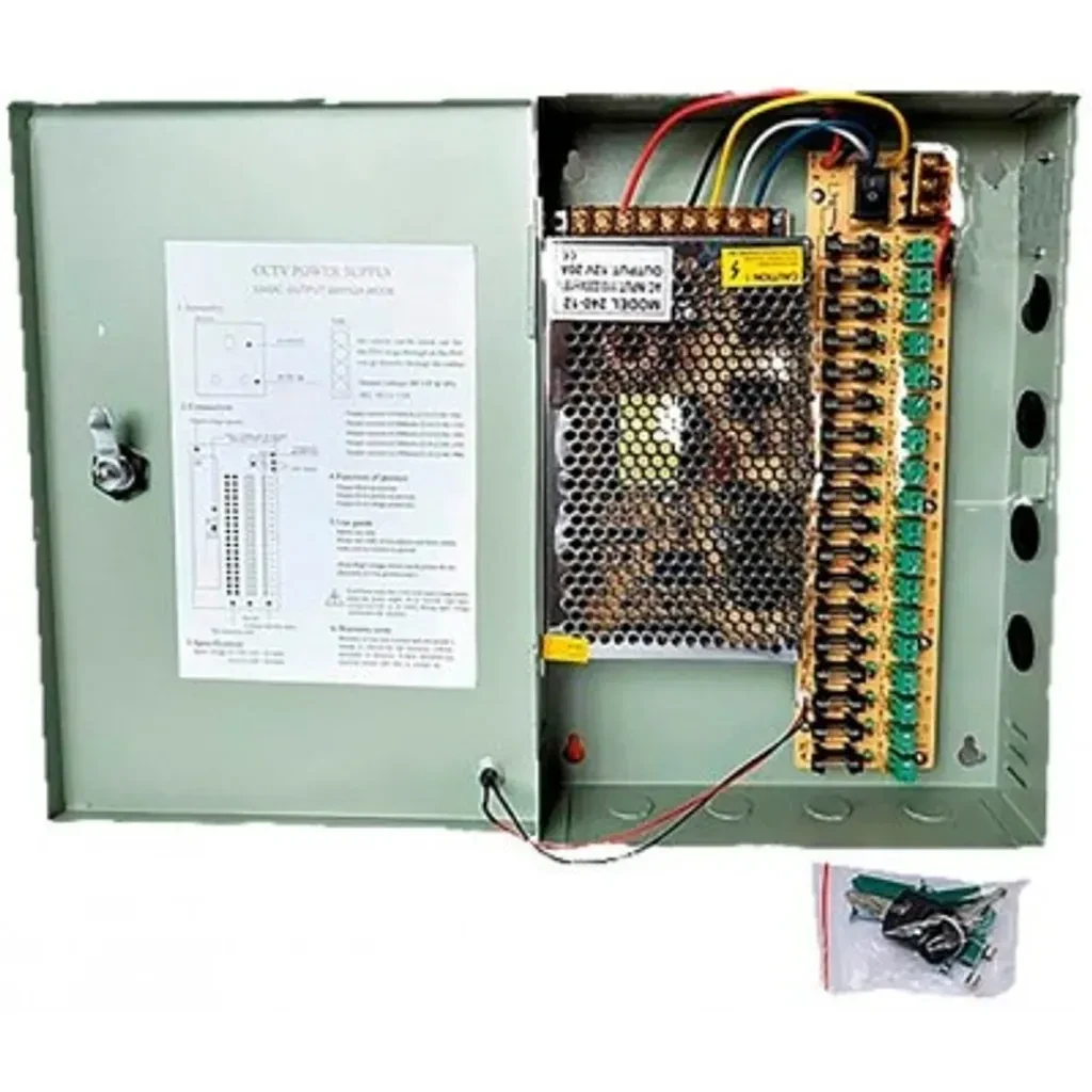 ZK-20A-18CH. Fuente de poder ZKTeco de 12 volt 20 amperes con 18 canales de conexión