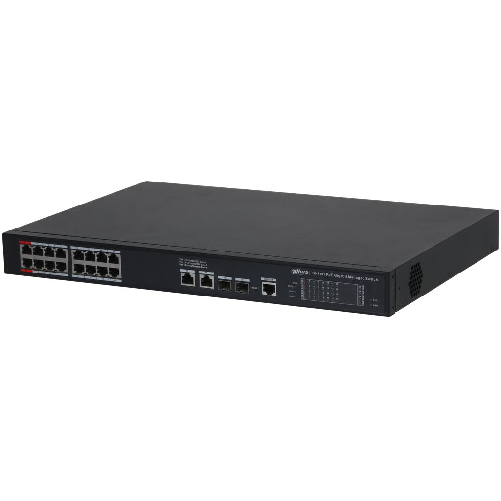 DH-S4220-16GT-190. Switch Dahua 16 puertos PoE Gigaethernet 2 Puertos Gigaethernet 2 puertos SFP 1Gb