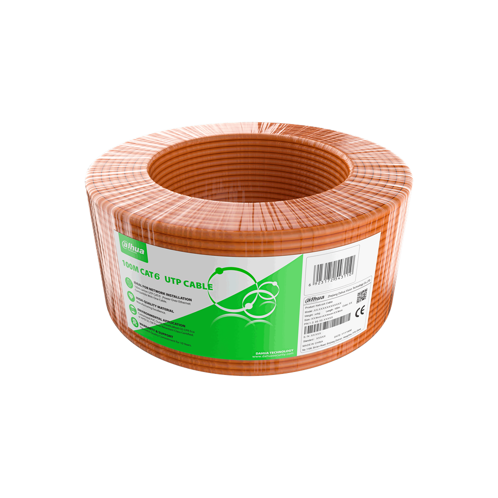 DH-PFM922I-6UN-C-100-orange-L. ROLLO DE CABLE 100MTS. CAT6 ALEACION DAHUA. 23AWG.
