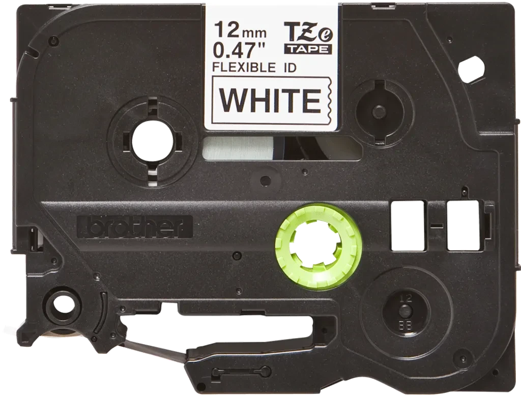 TZeFX231. Cinta BROTHER Flex 12mm Negro en Fondo Blanco 8mt p/PT-H110/E300/E550