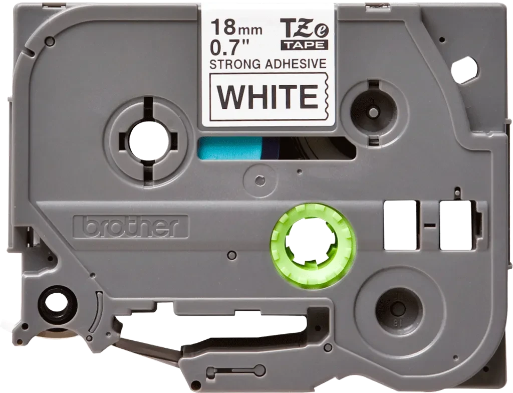 TZeS241. Cinta BROTHER E-P 18mm Negro en Blanco 8mt p/PT-E300VP Extra-Pegamento