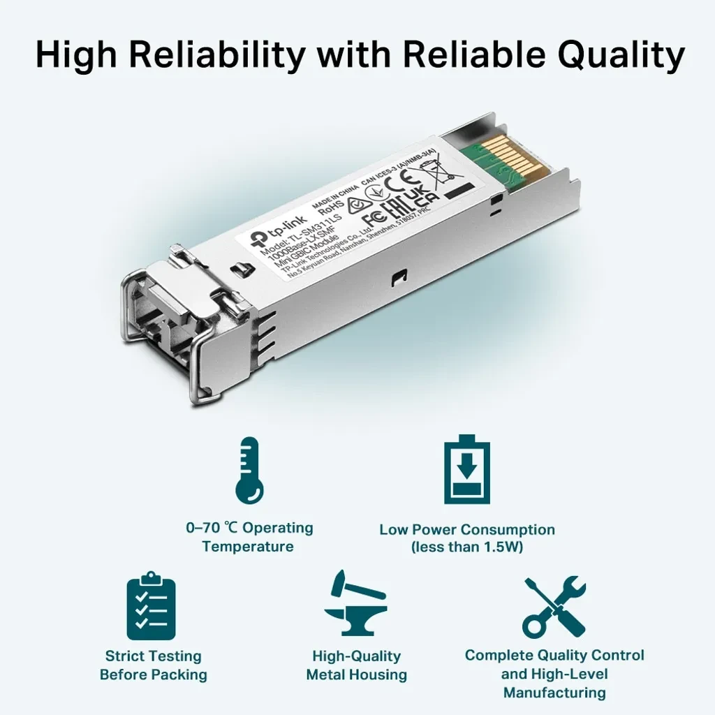 TL-SM311LS TP-LINK SM 2-LC/UPC 10Km 1310nm Modulo SFP 1.25Gbps Gigabit Unidad