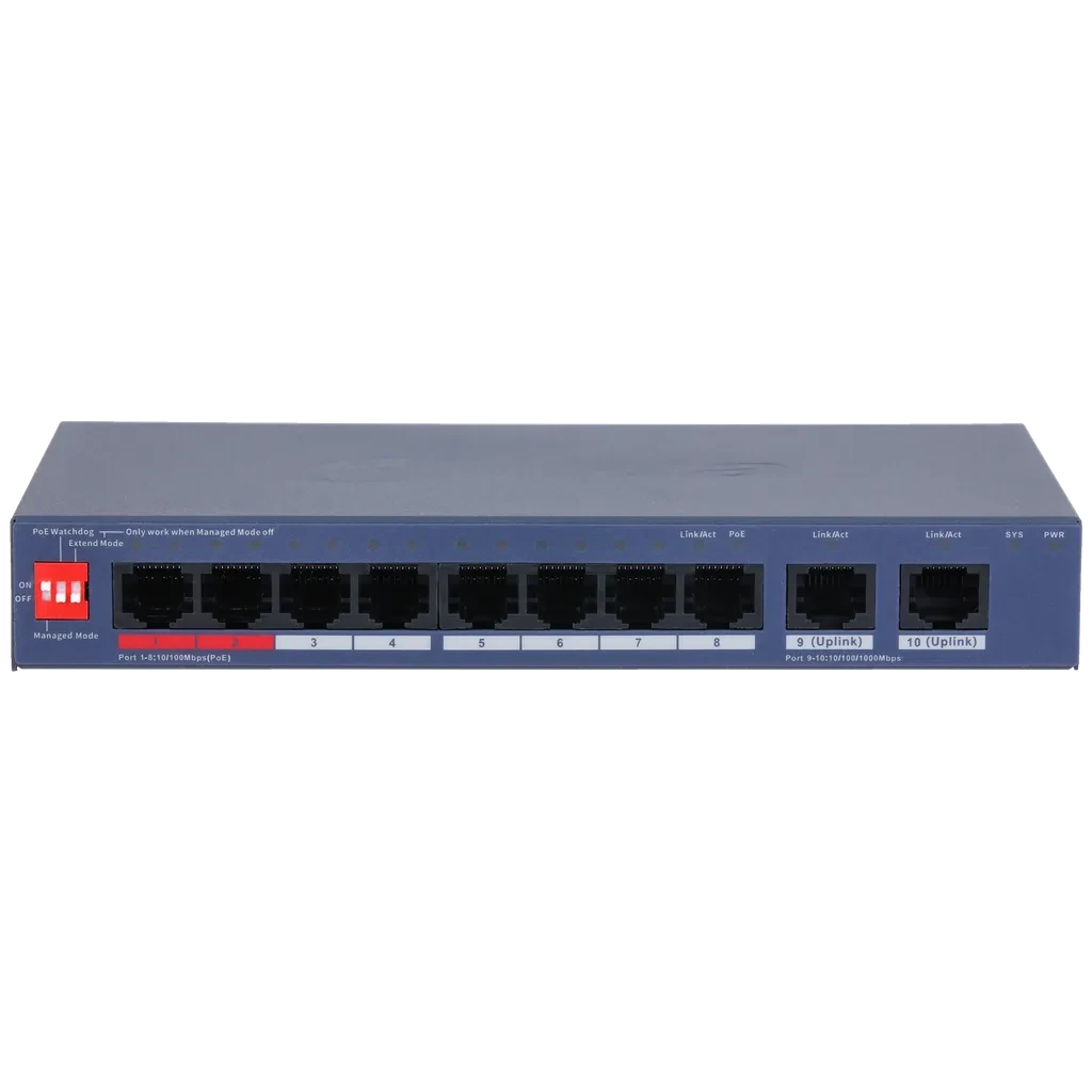 DH-CS4010-8ET2GT-110. Switch Cloud Dahua 8 Puertos Poe 110W 100Mbps 2x1Gbps Uplink Desktop